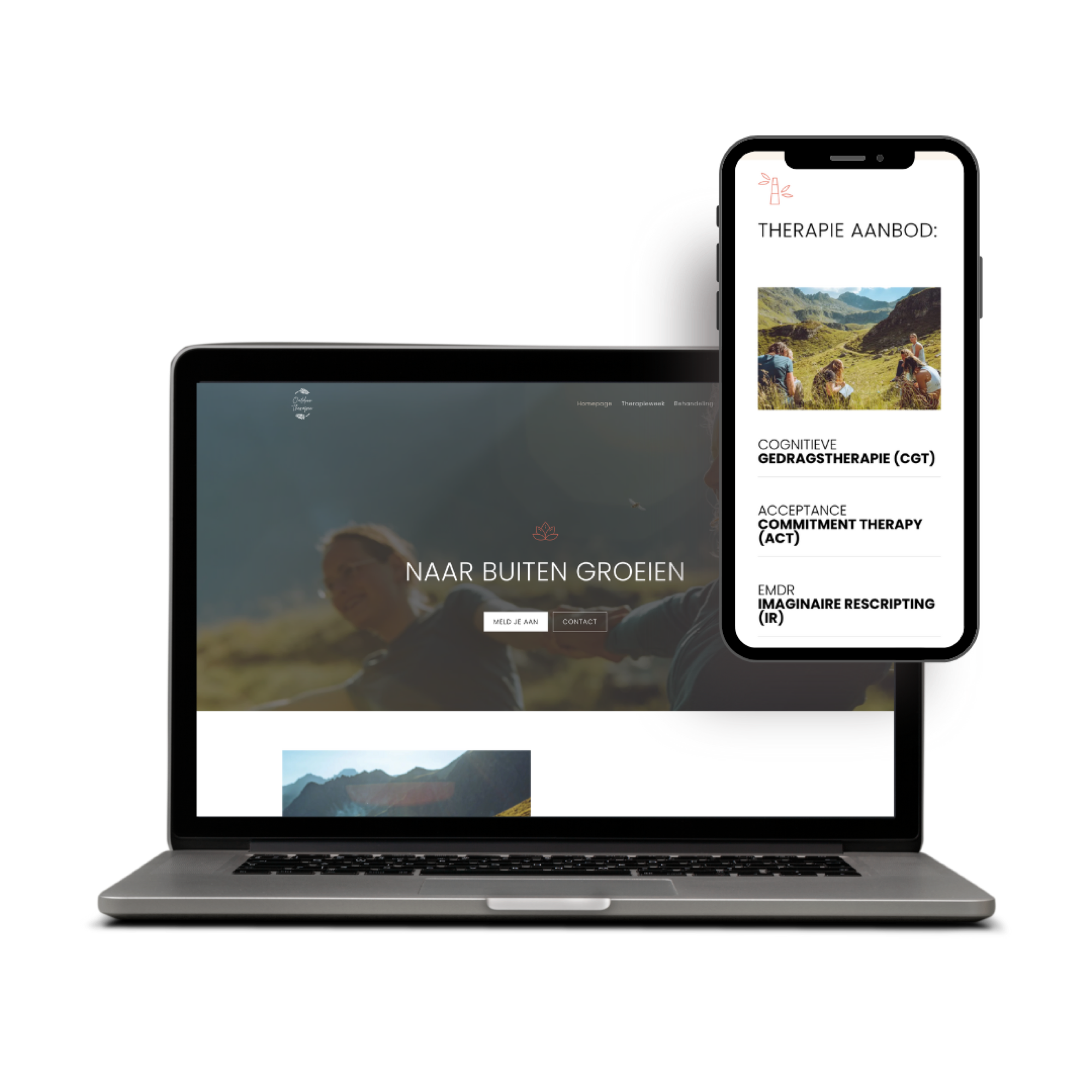 Outdoor Therapie: website mockup desktop + mobiel