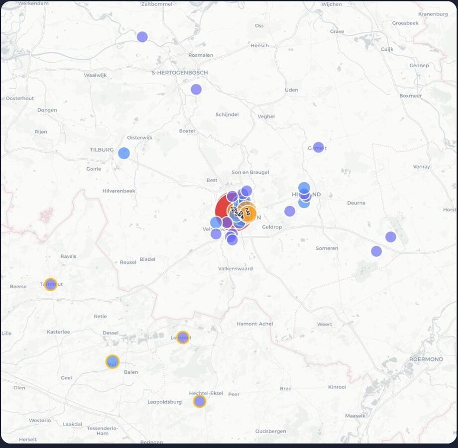 Postcode heatmap: patiëntlocaties Eindhoven